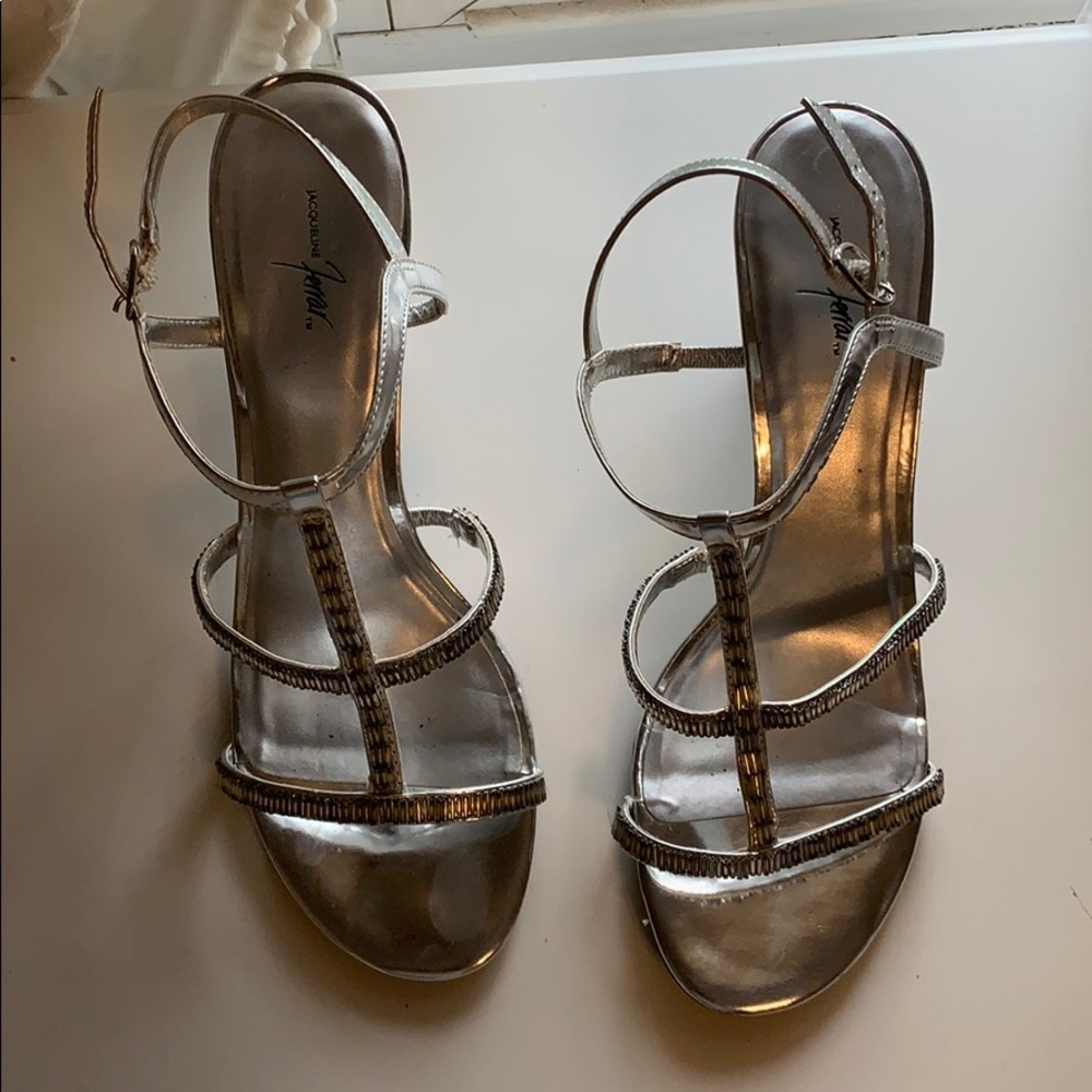 WORN ONCE Silver Strappy Beaded Heels